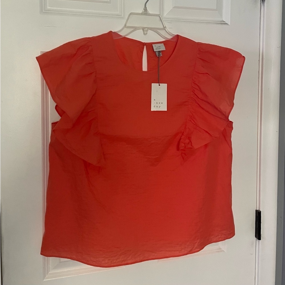 A New Day Orange Flutter Sleeve Top sz XL